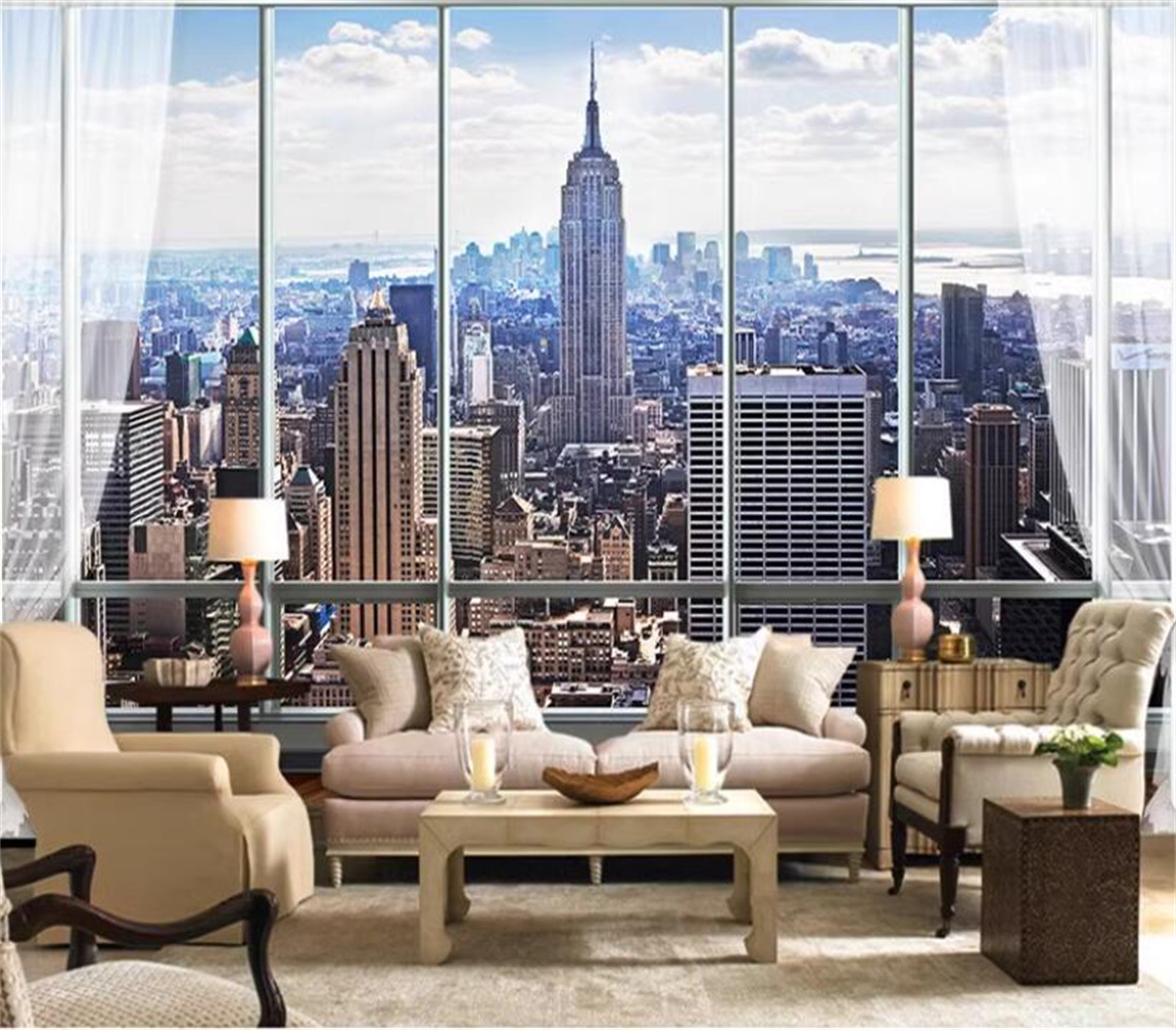 Interior Design New York - 뉴욕 일출 3D 창 도시 풍경