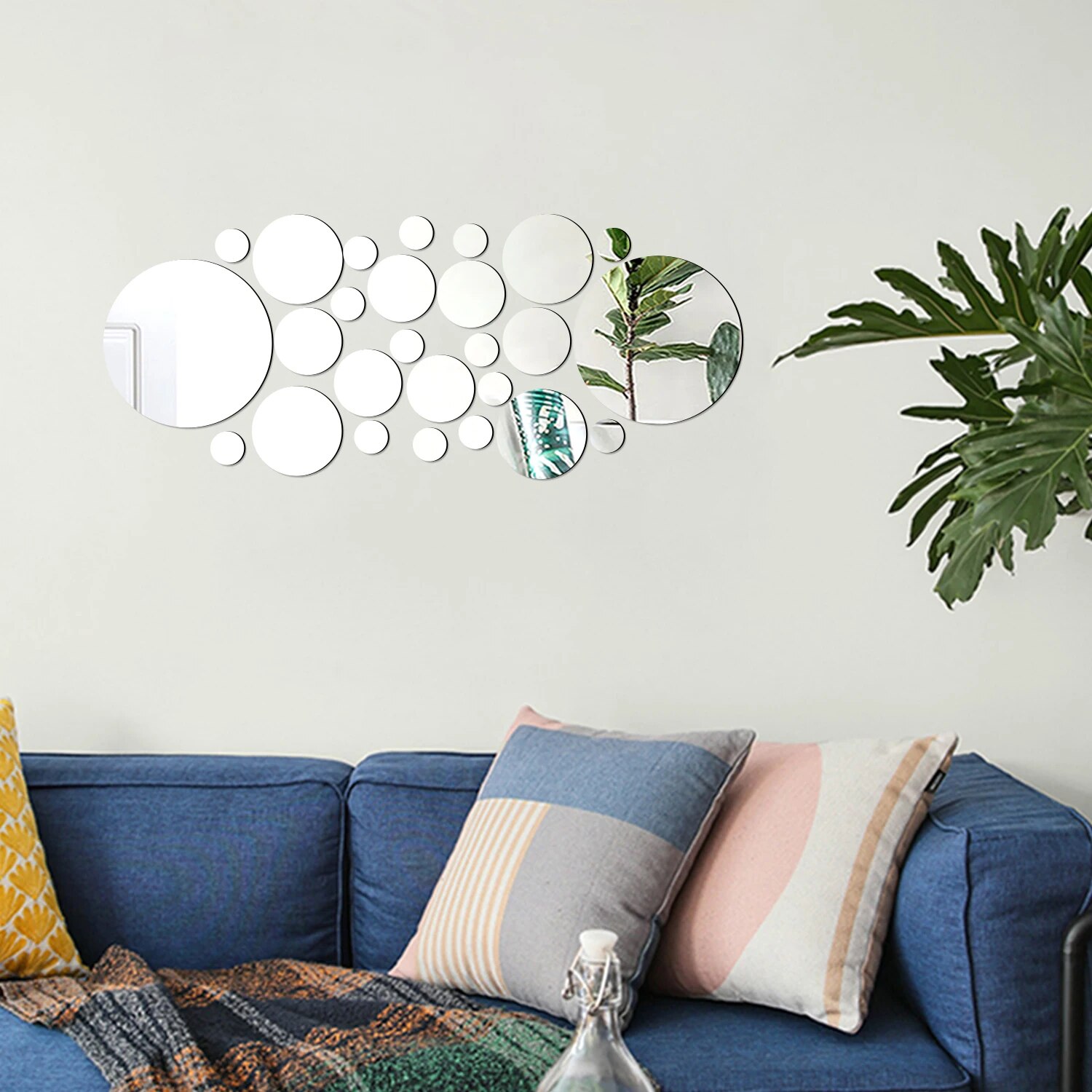 Rattan Mirror Round - 26PCS 기하학적 원형 크리스탈 거울 벽