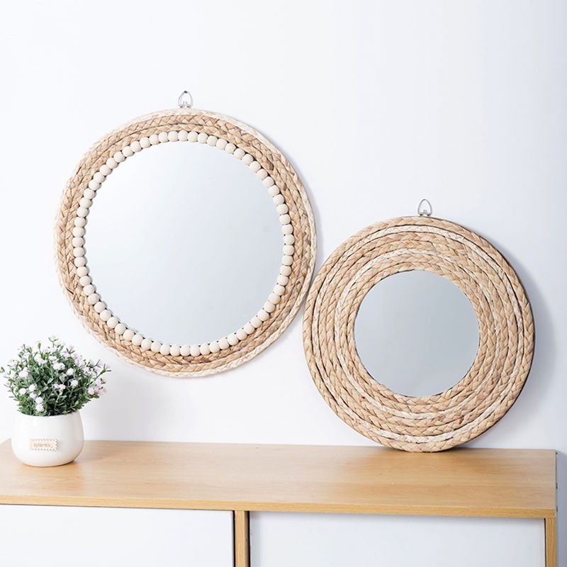 Rattan Mirror Round - 등나무 수공예품 장식용 원형 거울 화장
