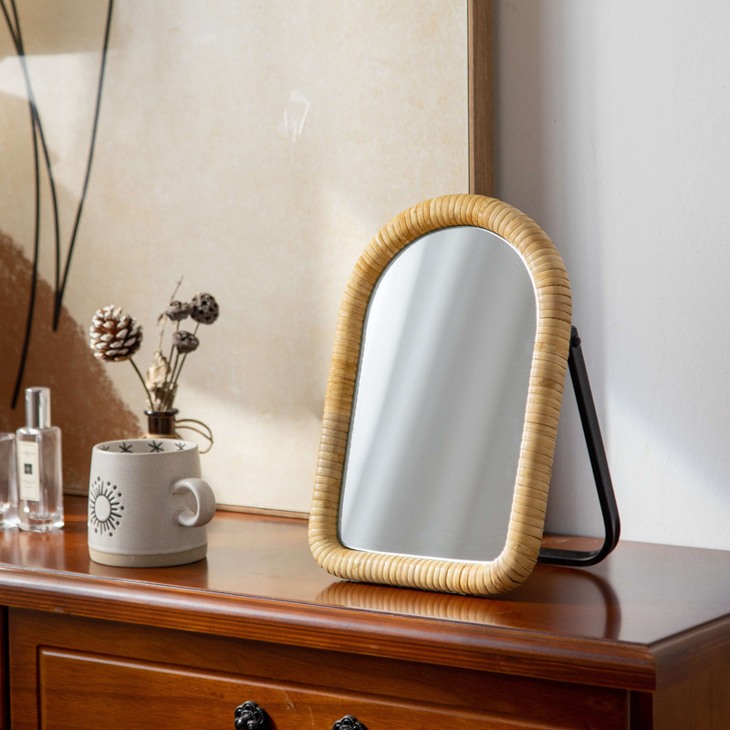 Rattan Mirror Round - 라탄 테이블 브래킷 화장대 거울 화장대