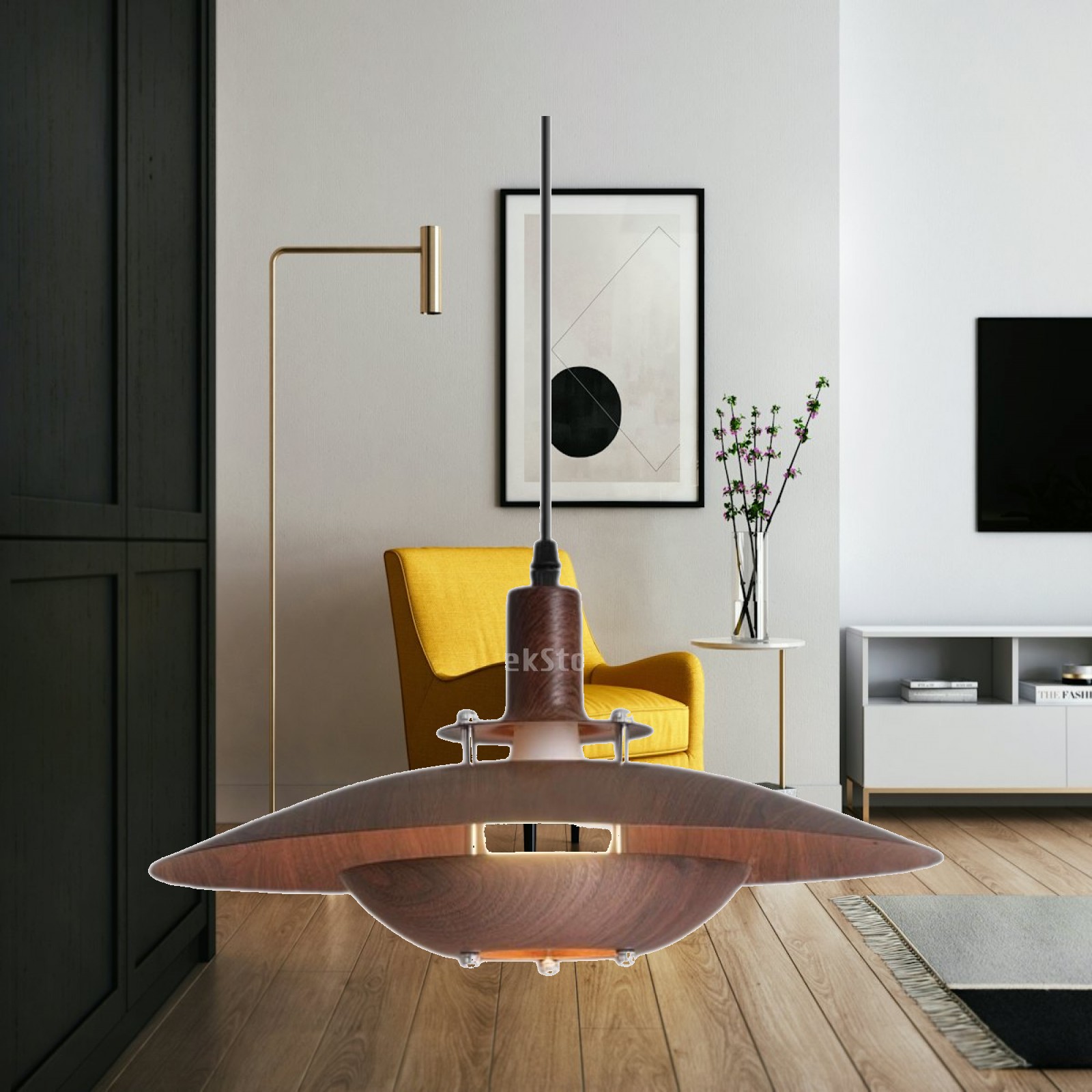 Interior Design Kitchen And Living Room - 컨트리 스타일의 소박한 펜던트 조명, 주방