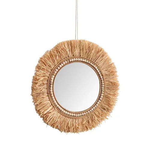 Rattan Mirror Round - 욕실용 라탄 장식 거울 수제 화장대
