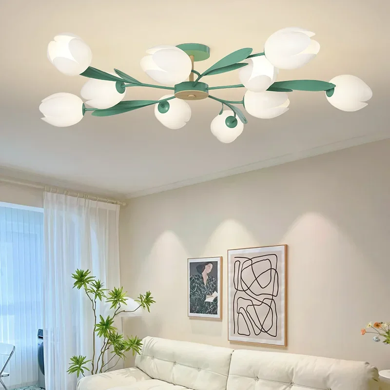 Interior Design Kitchen And Living Room - 꽃 디자인 샹들리에 현대 침실 LED