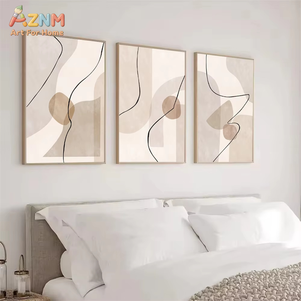 추상적인 베이지색 기하학 라인 벽 예술 캔버스 그림 보 - Interior Design Home Decor 리뷰 및 가격
