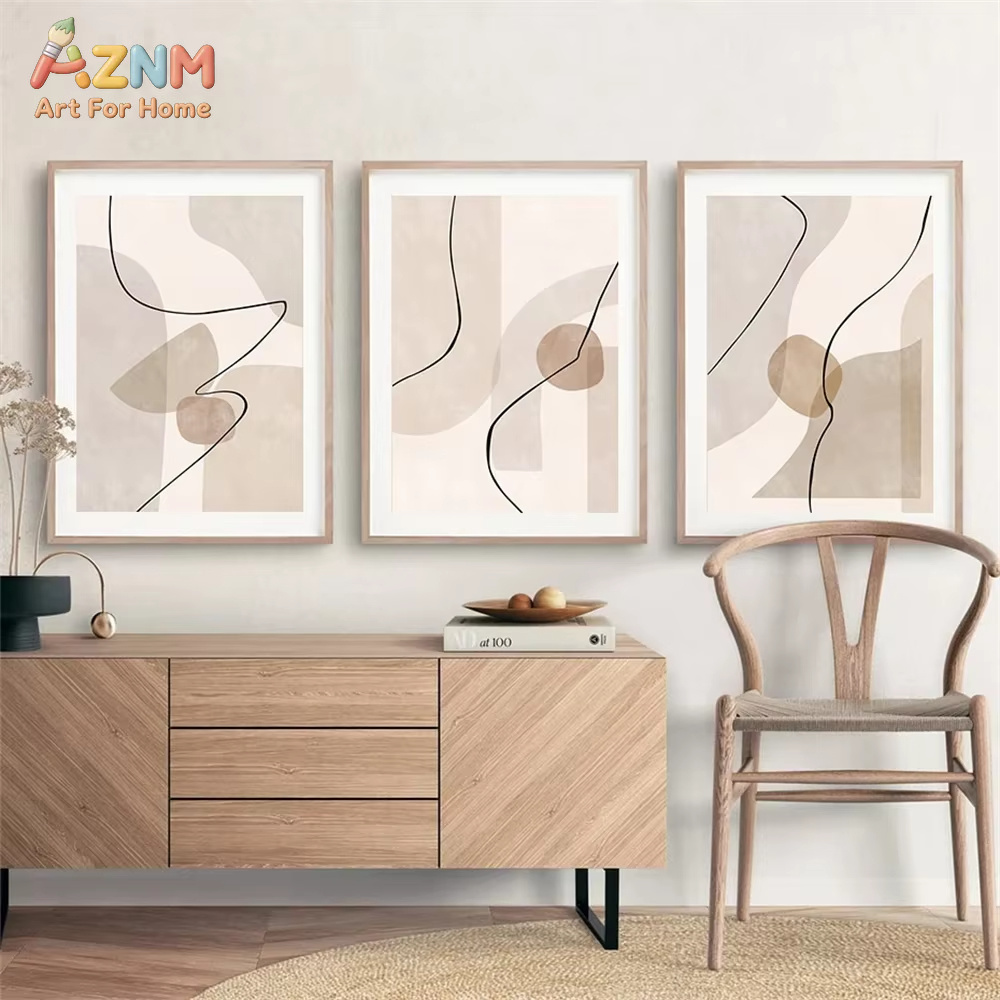 추상적인 베이지색 기하학 라인 벽 예술 캔버스 그림 보 - Interior Design Home Decor 리뷰 및 가격