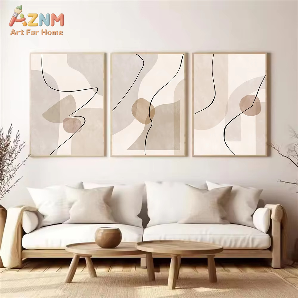 추상적인 베이지색 기하학 라인 벽 예술 캔버스 그림 보 - Interior Design Home Decor 리뷰 및 가격