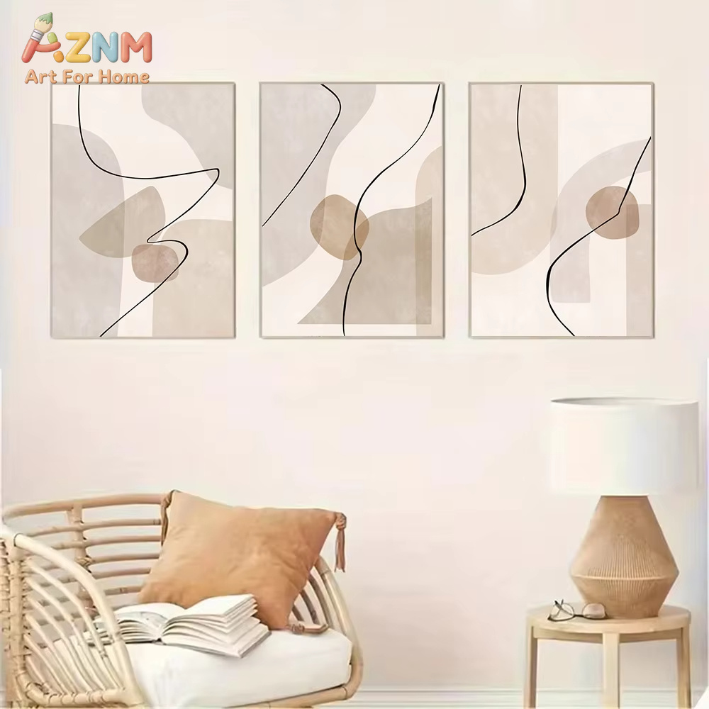 추상적인 베이지색 기하학 라인 벽 예술 캔버스 그림 보 - Interior Design Home Decor 리뷰 및 가격