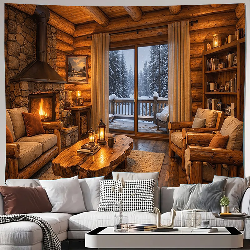 아늑한 목조 오두막 벽난로 인테리어 벽 태피스트리 기계 - Interior Design Home Decor 리뷰 및 가격
