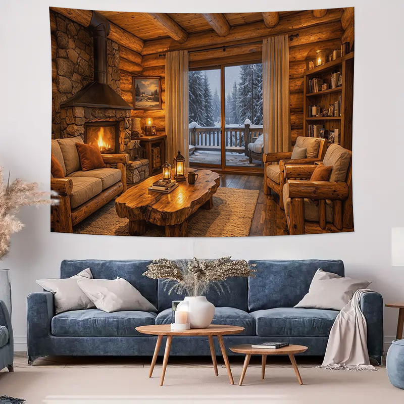 아늑한 목조 오두막 벽난로 인테리어 벽 태피스트리 기계 - Interior Design Home Decor 리뷰 및 가격