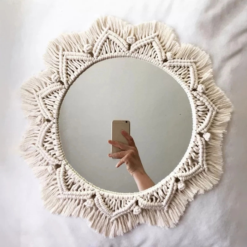 보호 마크라메 둥근 거울 장식 거울, 미적 방 장식,  - Rattan Mirror Round 리뷰 및 가격