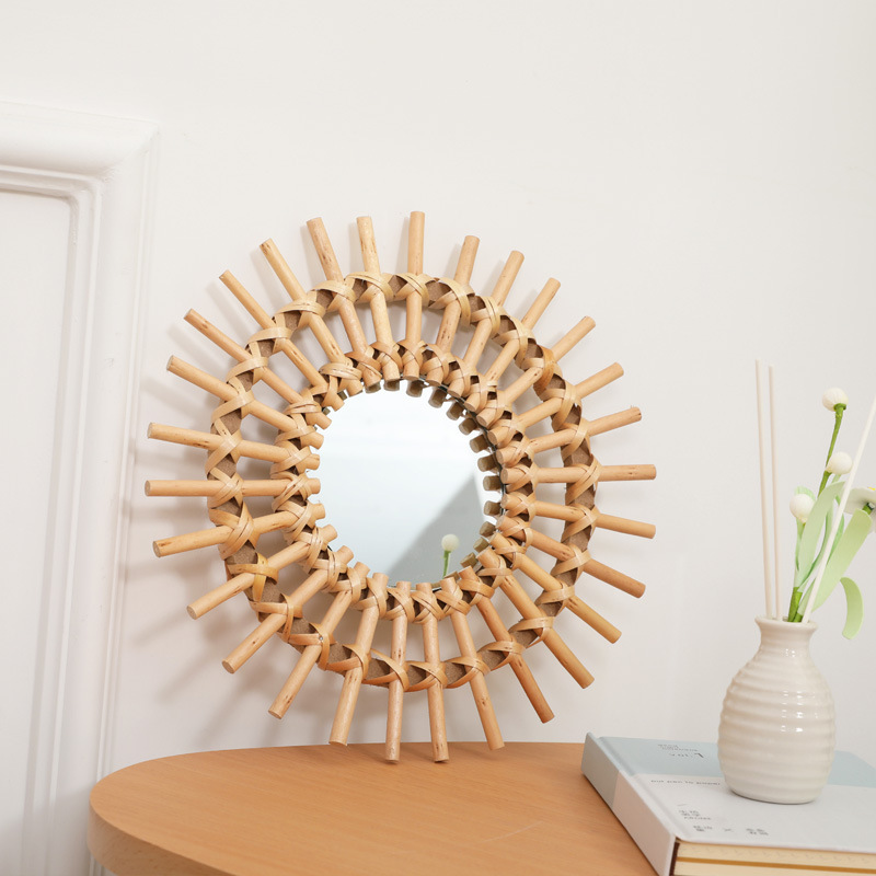 Boho 등나무 벽 거울, 수제 짠 Sunburst 벽 - Rattan Mirror Round 리뷰 및 가격