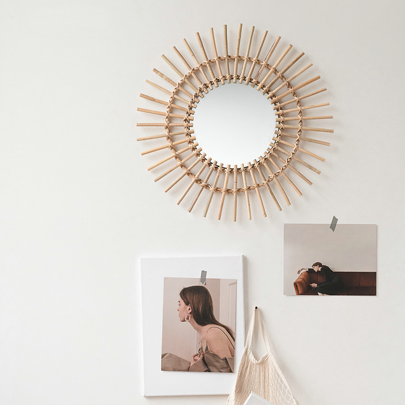 라탄 벽걸이 북유럽풍 홈스테이 화장 거울, 수공예 벽  - Rattan Mirror Round 리뷰 및 가격