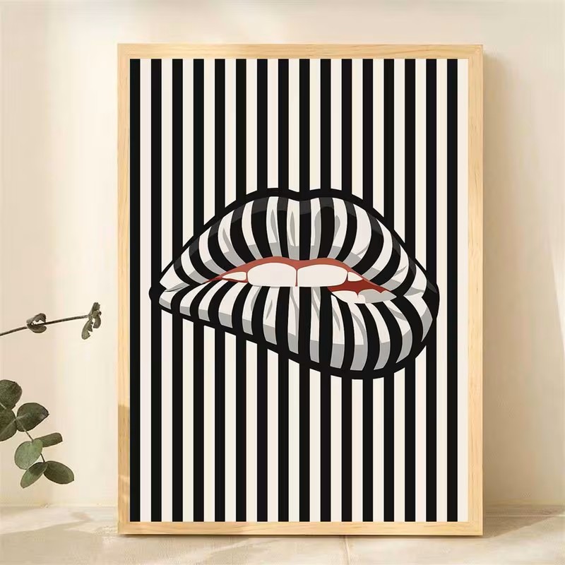 간단하고 추상적인 줄무늬 입술 모양의 캔버스 포스터 아 - Interior Design Home Decor 리뷰 및 가격