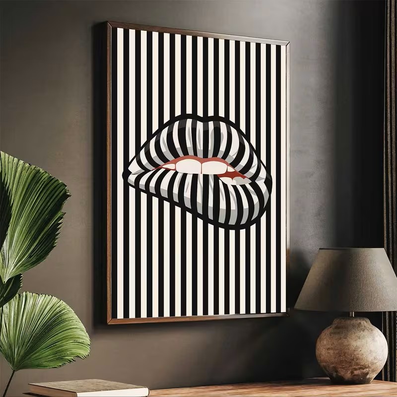 간단하고 추상적인 줄무늬 입술 모양의 캔버스 포스터 아 - Interior Design Home Decor 리뷰 및 가격