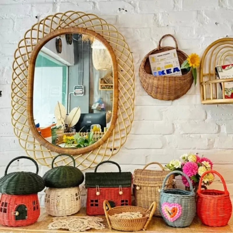 현대적인 원형 라탄 벽거울 - Rattan Mirror Round 리뷰 및 가격